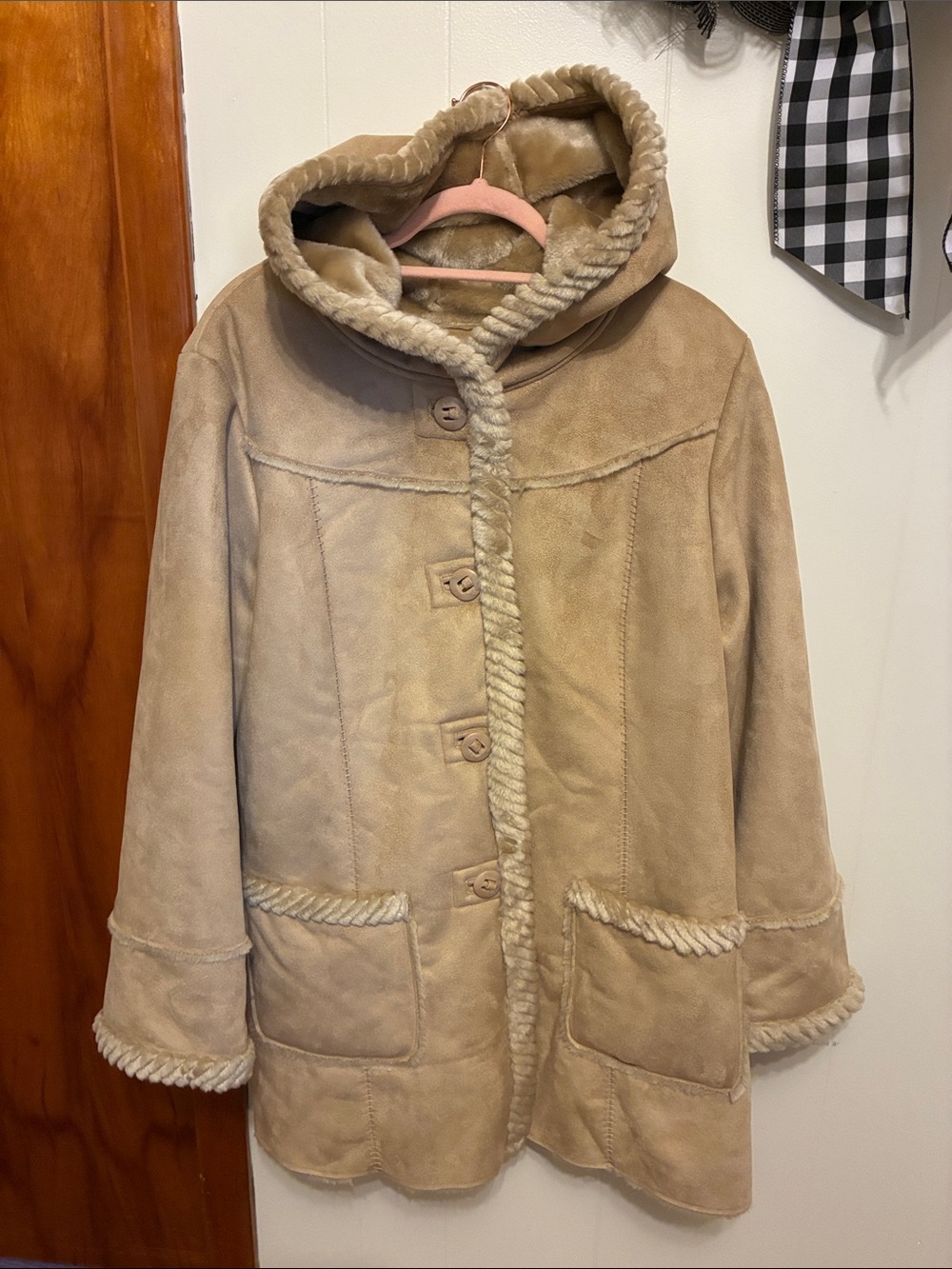 St. John's Bay Beige Faux Suede Hooded Teddy Jacket XL